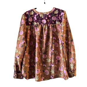 LOFT Floral Blouse in Pink and Brown
